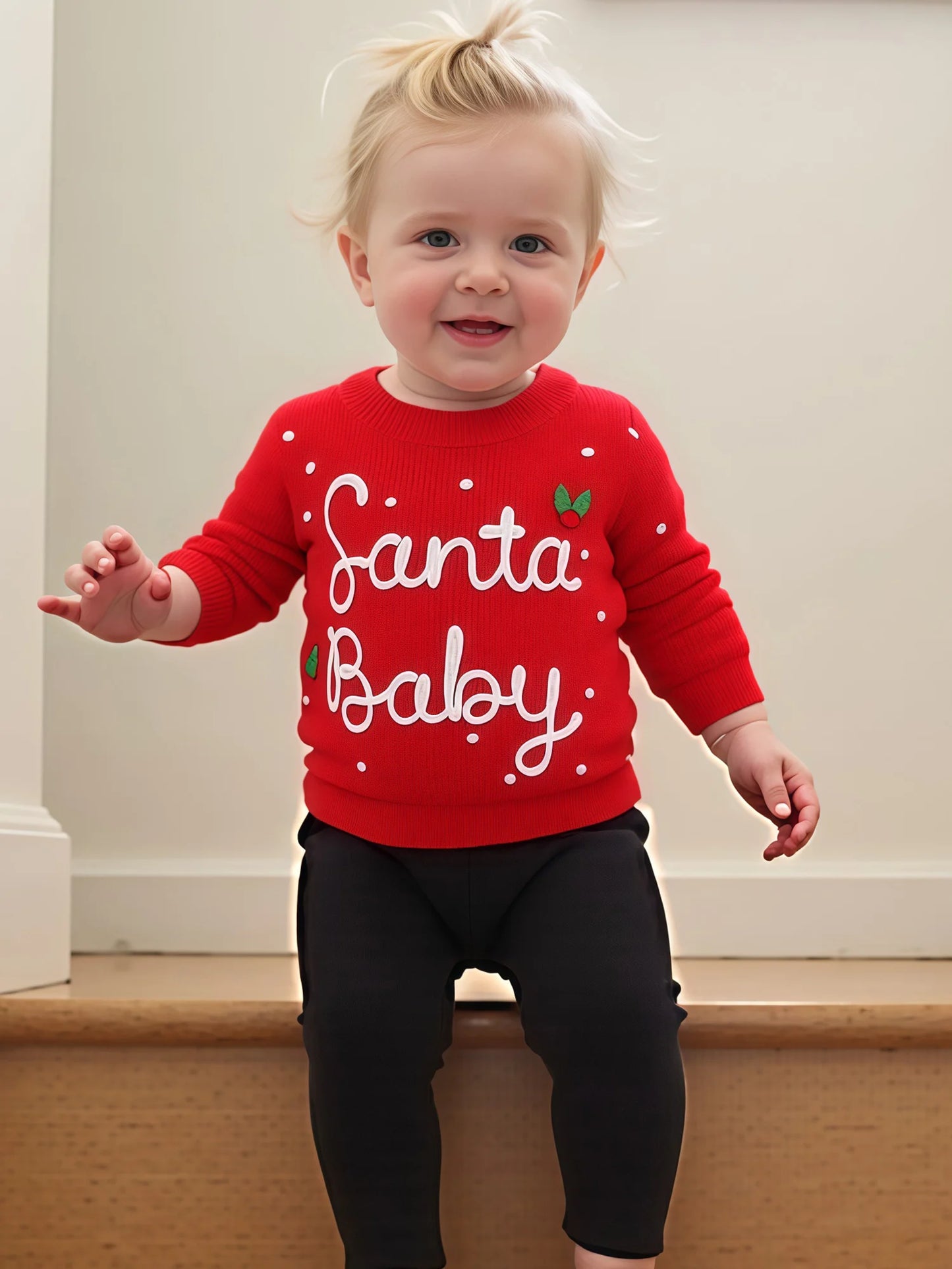 0-5Y Kids Boys Girls Christmas Sweater Letter Embroidered Crew Neck Long Sleeve Pullover Knit Top