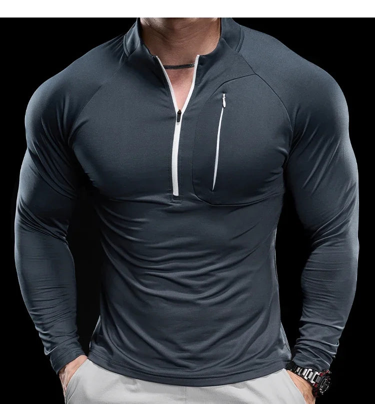 Men's Gym Fitness Quick Dry  Running Sport Long Sleeves Trackwear  Bodybuilding Training Top