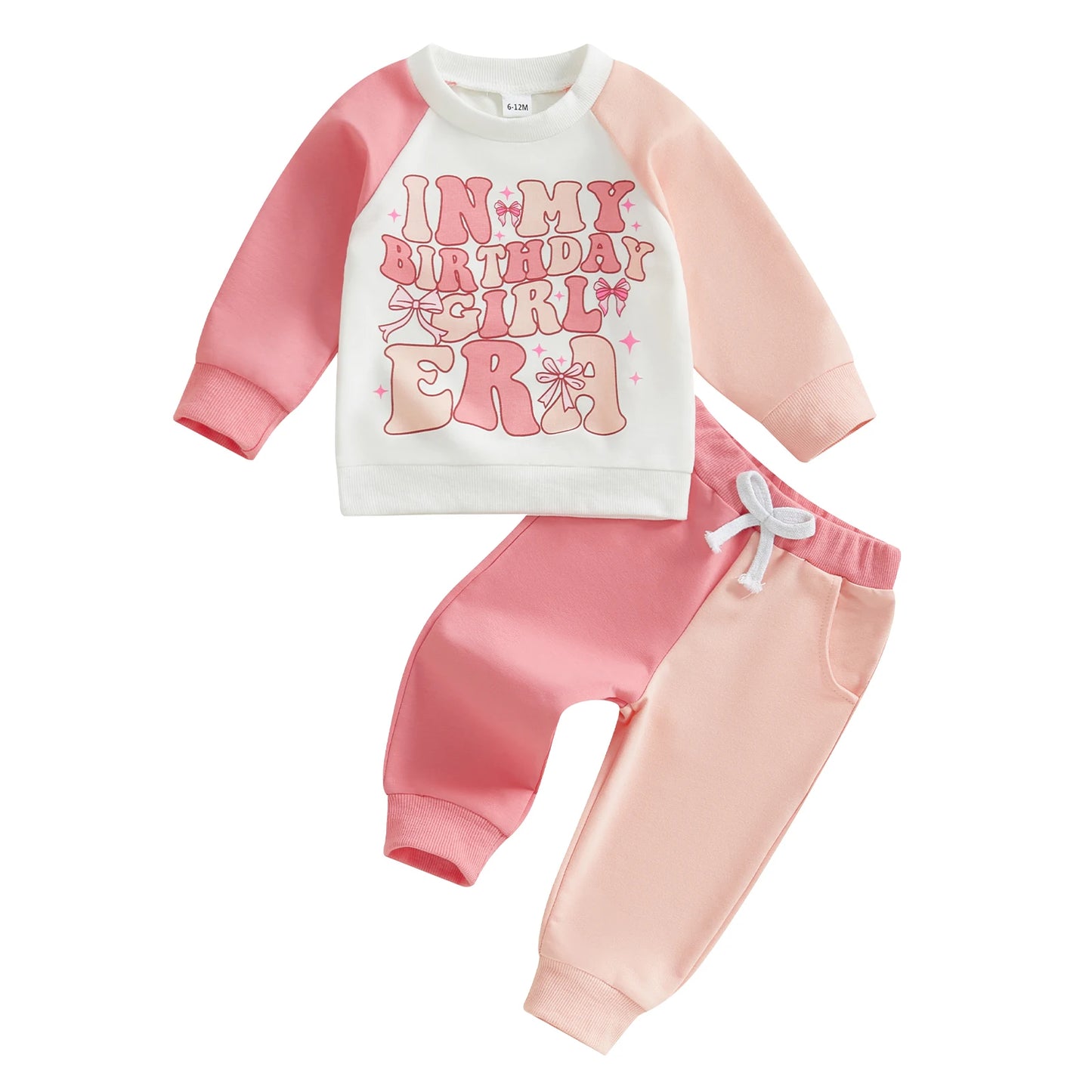 0-5Y Kids Girls Birthday Clothes Set Colour Patchwork Long Sleeve Letter Print Sweatshirt with Pants