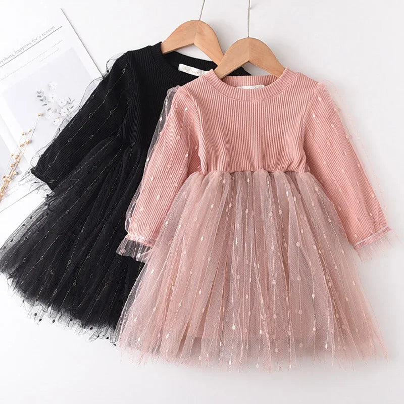 Girls' Lace Tulle Princess Dress – Long Sleeve Party & Wedding Dress