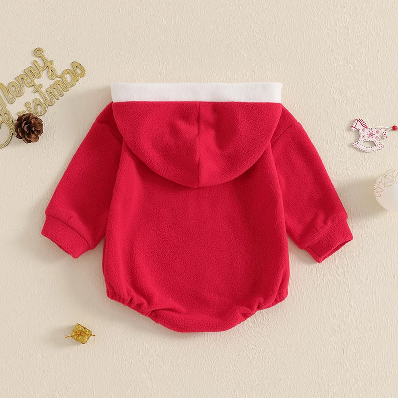 0-18M Baby Girls Boys Christmas Romper Santa Embroidery Long Sleeve Hooded Jumpsuits Newborn Playsuit