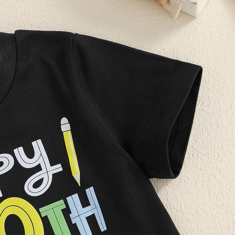 4-6Y Kids Boys Girls Summer Casual Letter Print Short Sleeve Round Neck School T-Shirt