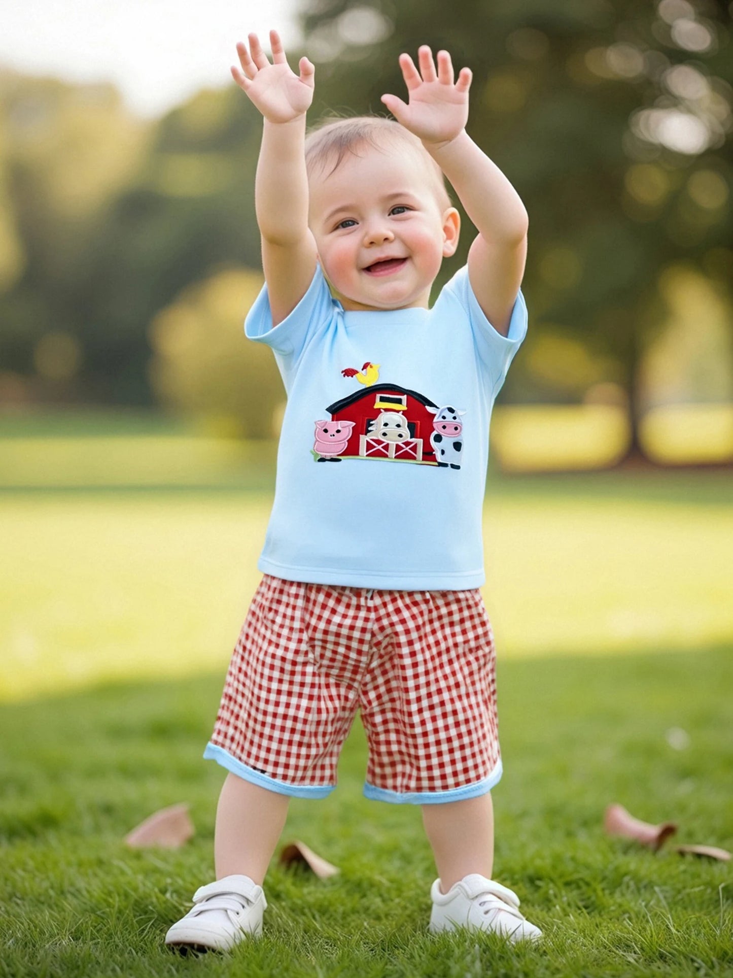 Infant Baby Boys Summer Outfit Set - Farm Animal Embroidery T-Shirt & Shorts (0-3Y)
