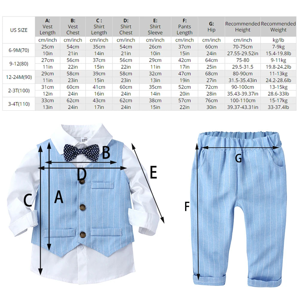 Boy's Children's 3PCS Suit Bow Tie, Shirt Vest and Trousers
