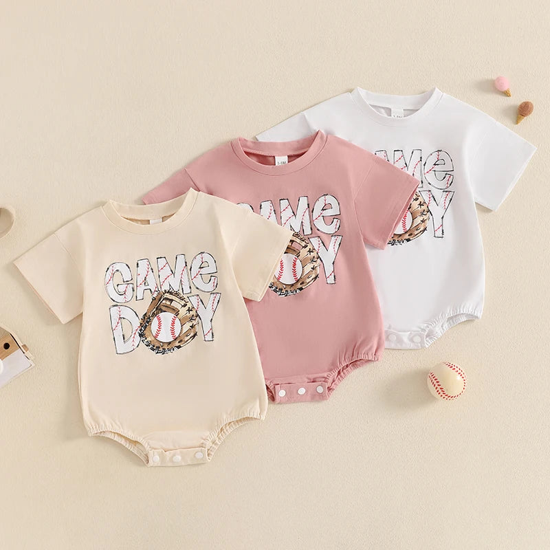 0-18M Baby Girls Boys Baseball Romper Letter Print Short Sleeve Bodysuit  Summer Babygrow