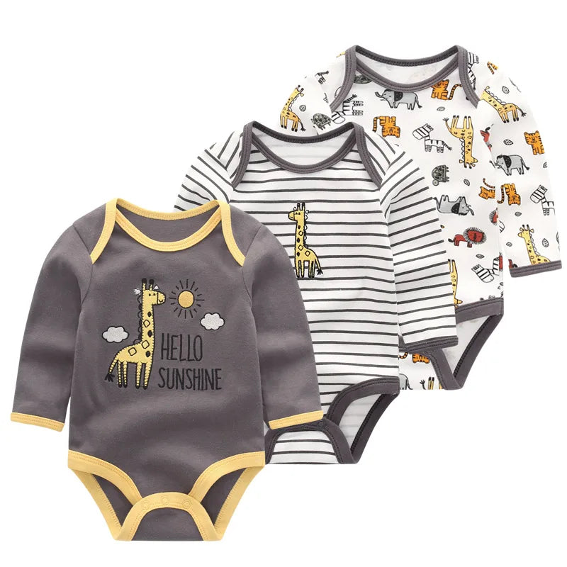 3 Pcs/Lot Baby's Long Sleeve Bodysuits 100% Cotton