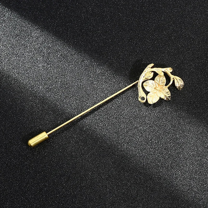Vintage Metal Leaf Flower Brooch - Gold Tone Lapel Pin for Women & Men