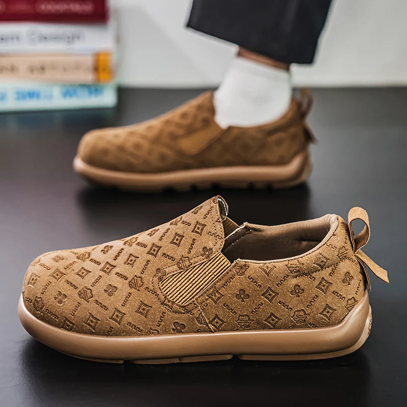 Men's Print Loafers Slip-on Suede Leather Flat Shoes