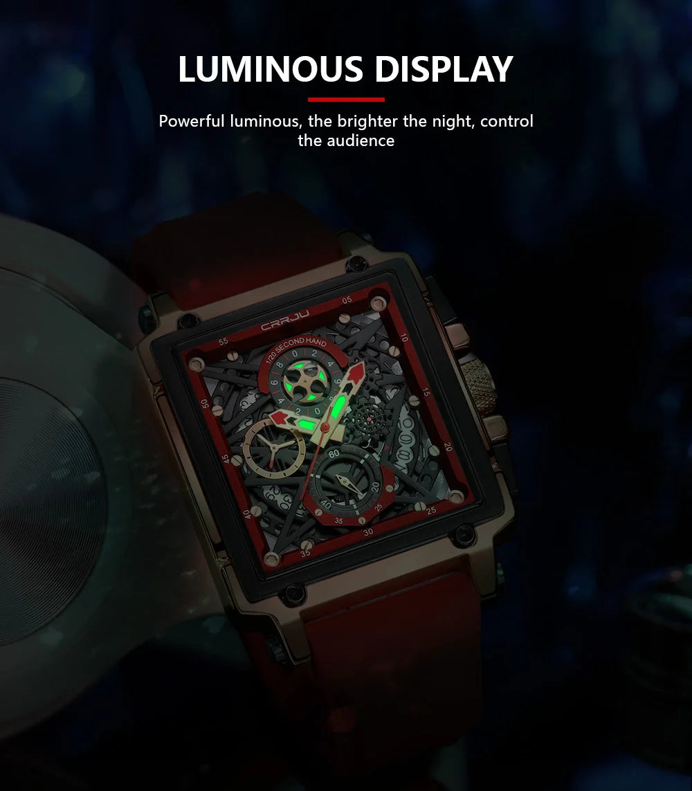Men's Sports Watch - Large Dial Rectangular Design with Chronograph & Auto Date