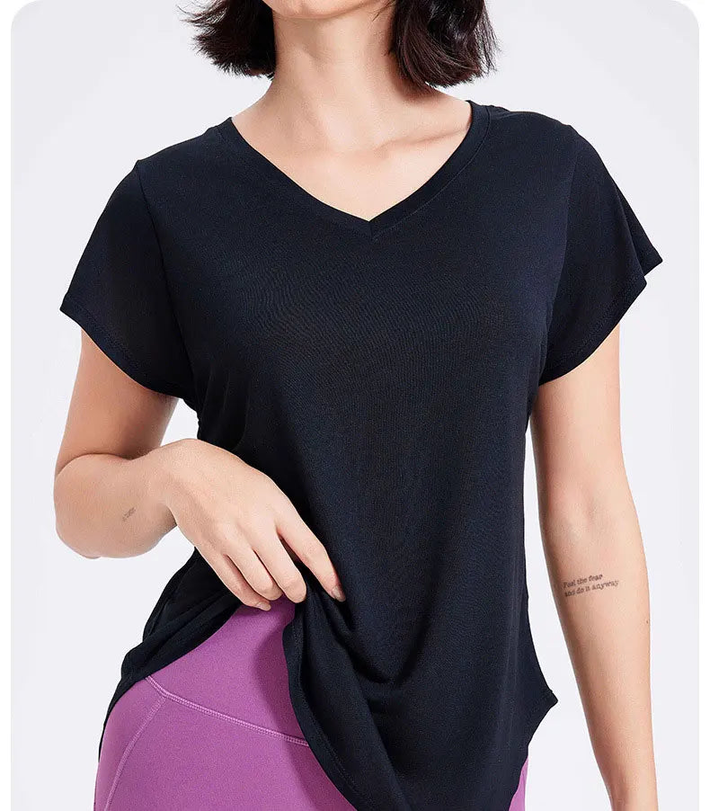 Women's Yoga Short Sleeve Gym Running Top Loose Breathable Workout Blouse Sportswear Fitness T-Shirt