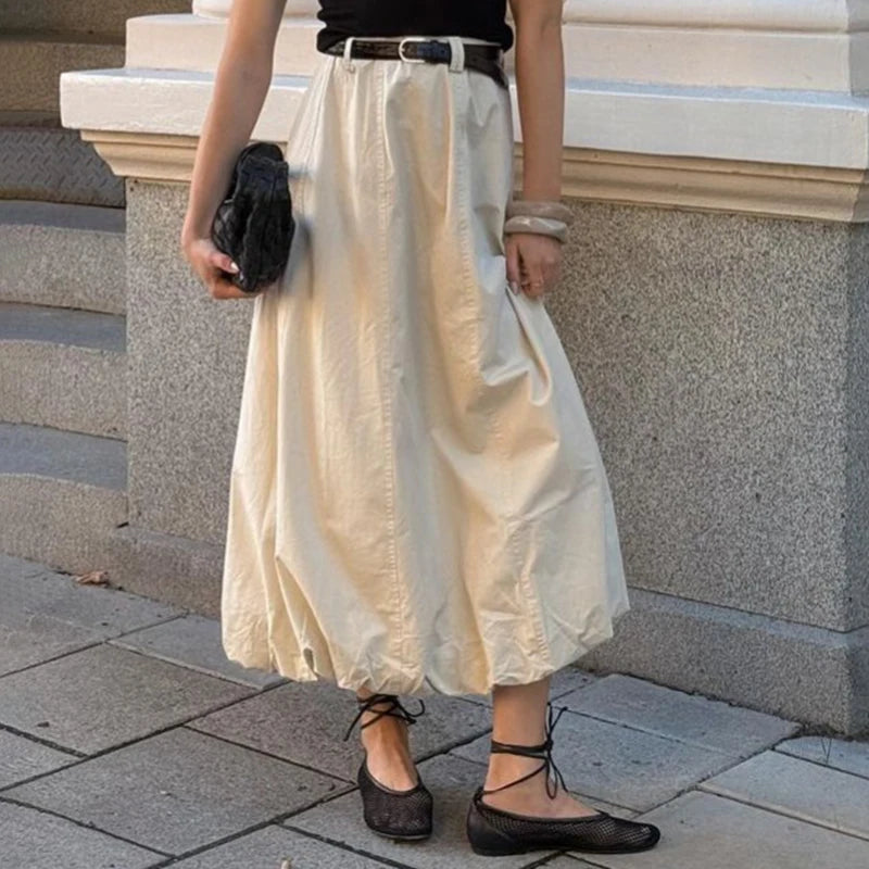 Women's High Waist  Splice Bud  Loose Midi Skirt