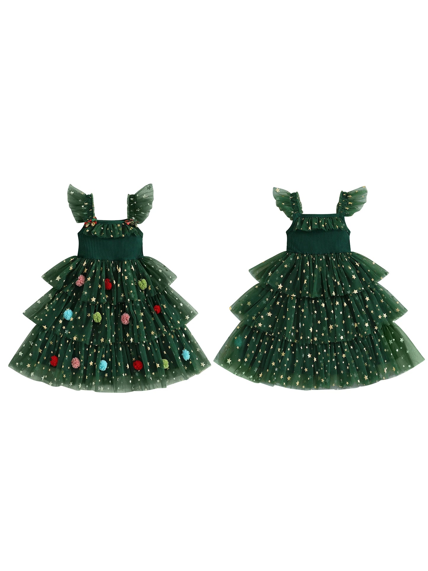 Girl's Christmas Princess Dress - Star Ball Square Neck Layered Tulle A-Line