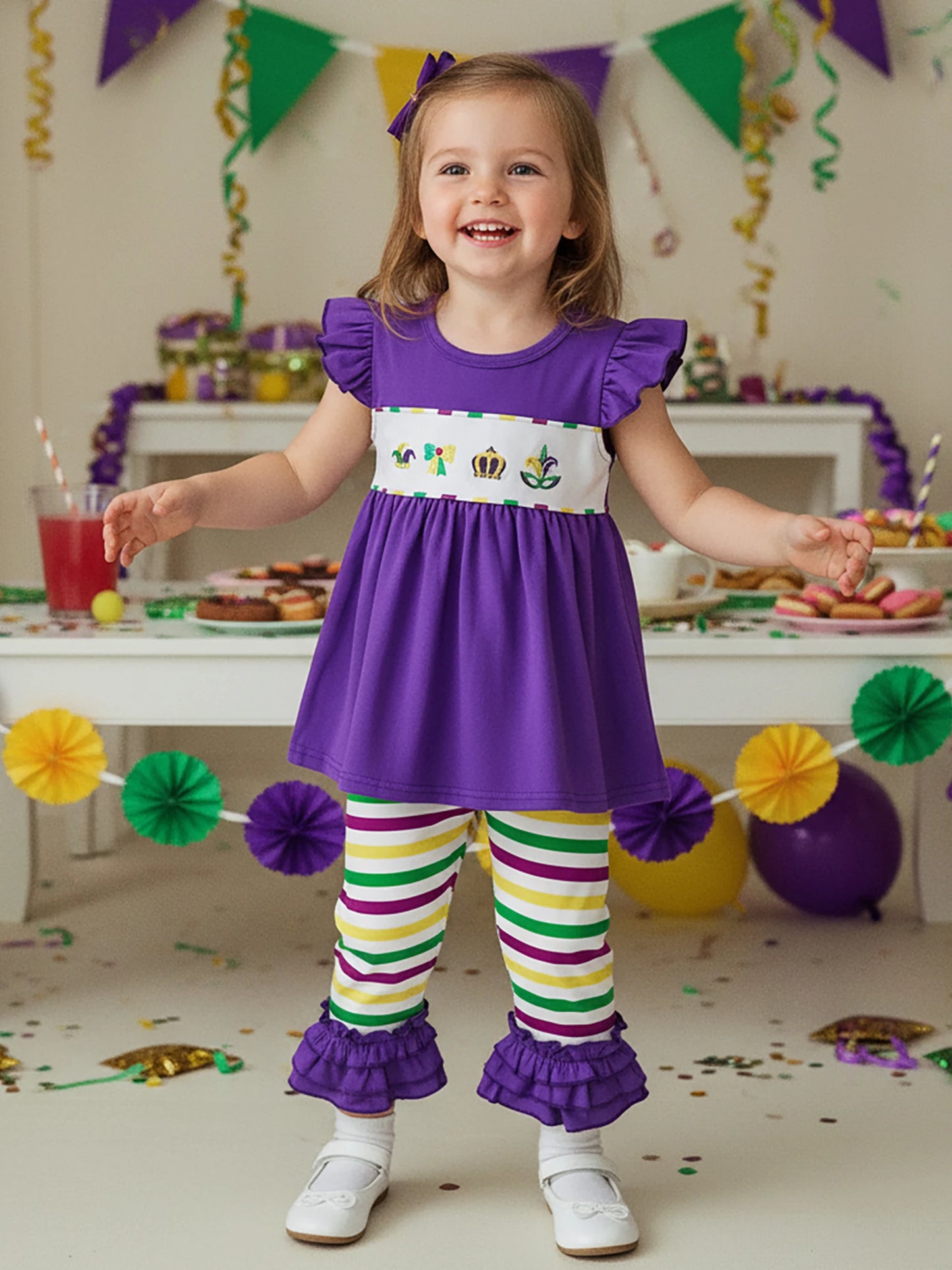 Baby Girls Spring Outfit Set - Ruffle Sleeve Dress Top & Flare Pants (0-3Y)