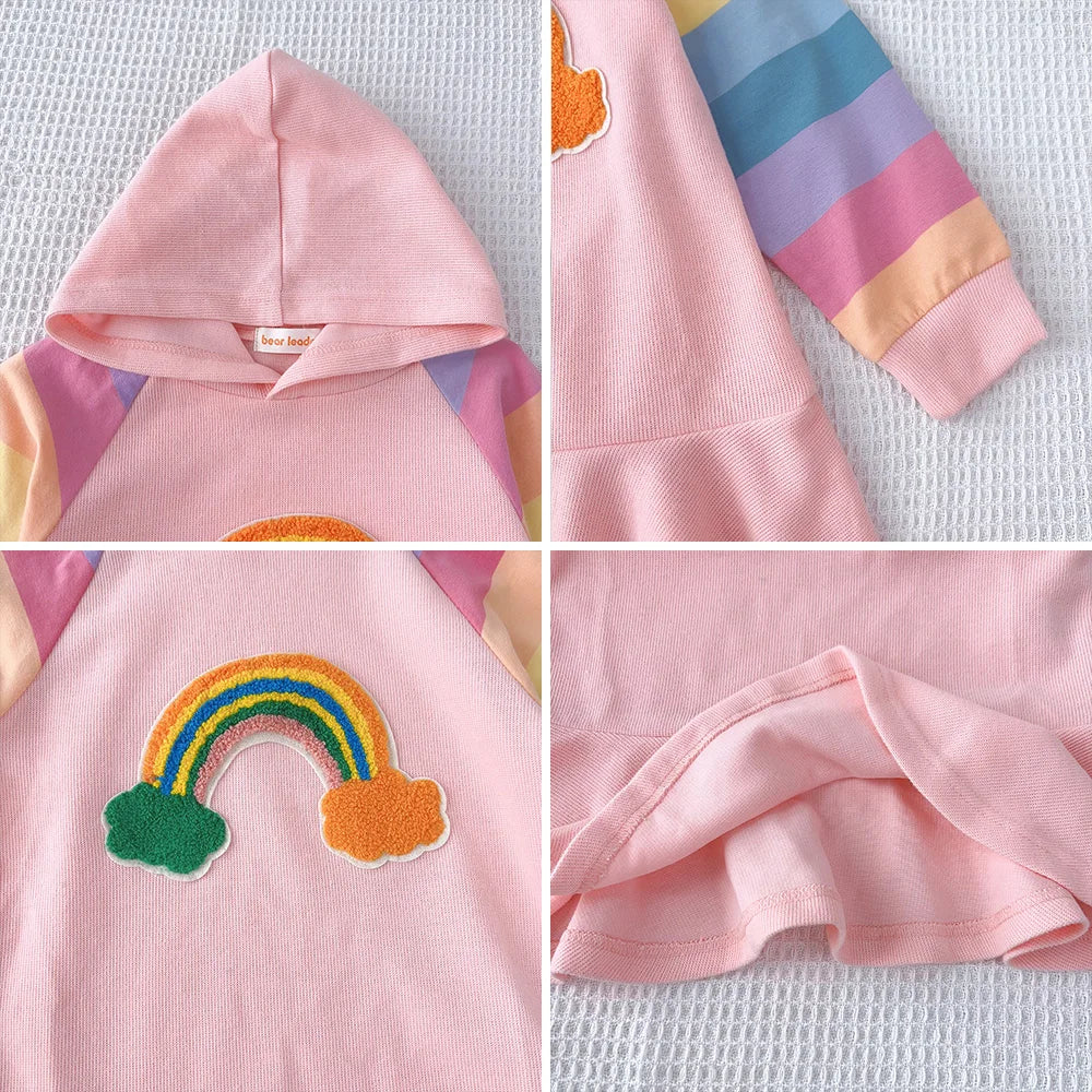 Girls Autumn Princess Rainbow Colourful Hooded Dress