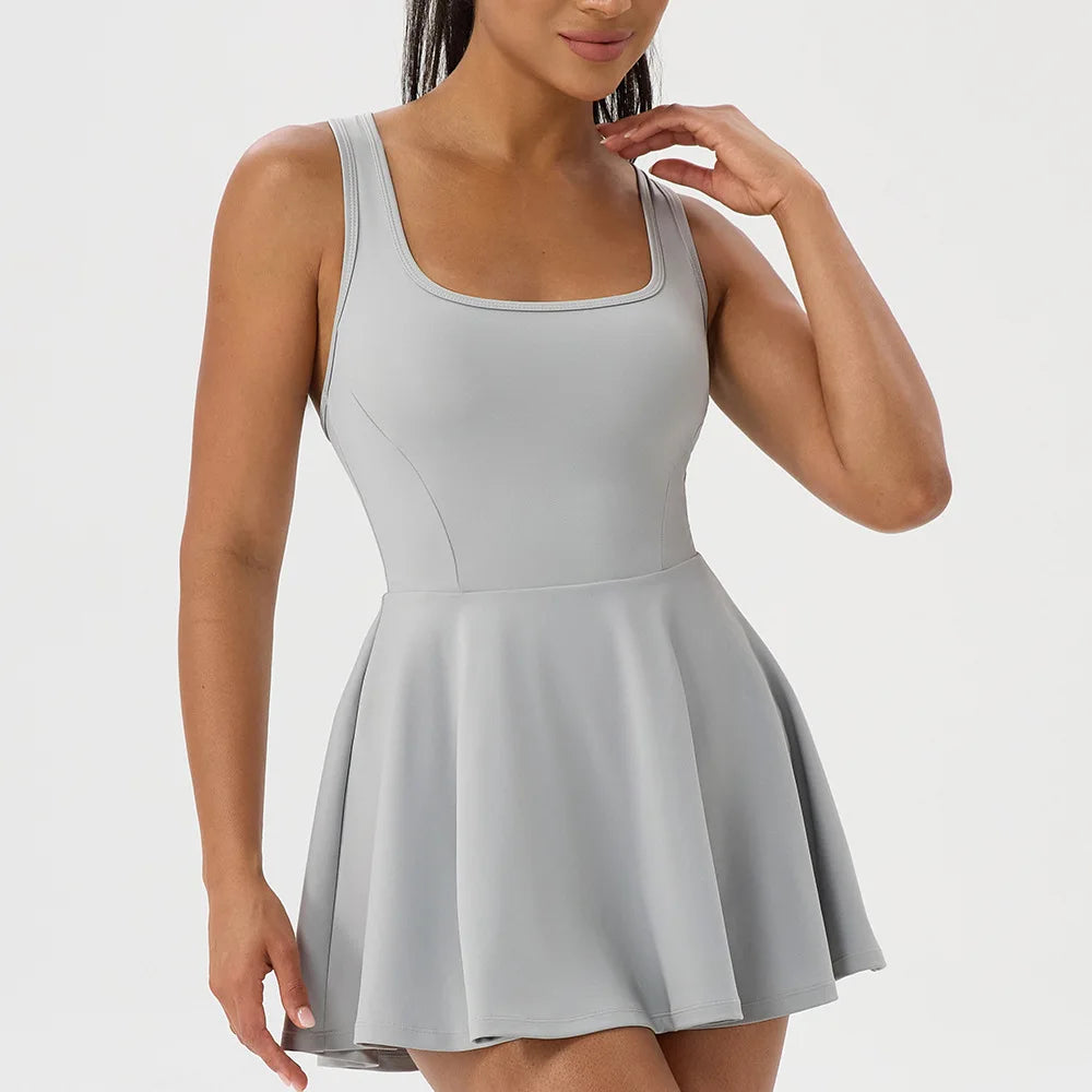 Women's Sleeveless Tennis Dress - Two Piece Fitness Yoga Set Quick Dry Athletic