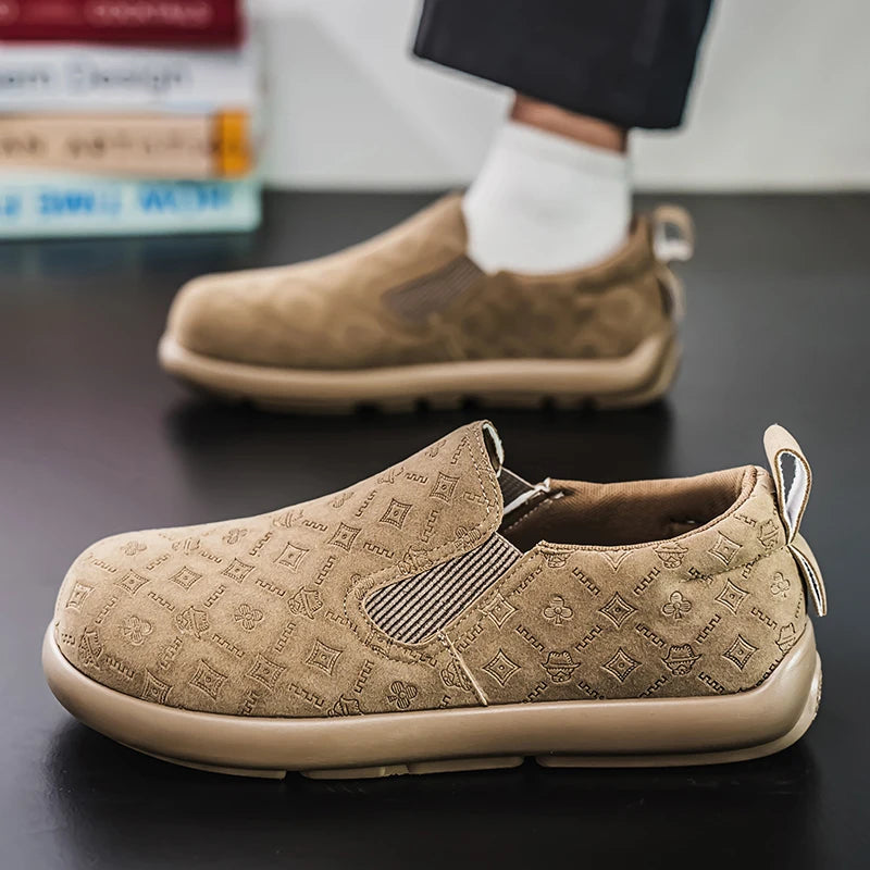Men's Print Loafers Slip-on Suede Leather Flat Shoes