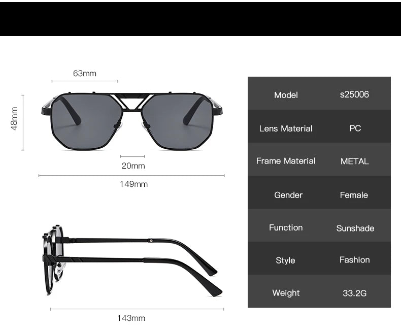 Unisex 1/2pcs Vintage Metal Double Bridges Square Sunglasses UV400