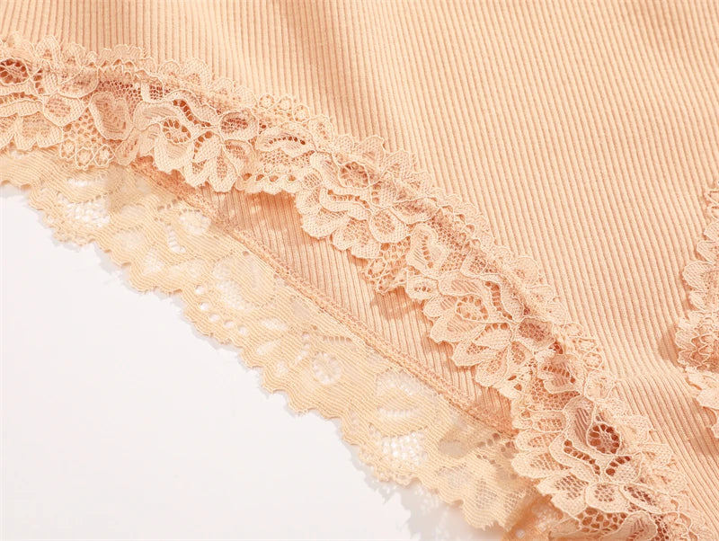Women's Cotton Ribbed Underwear Set - 4 Pack Lace Floral Low-Waist Briefs