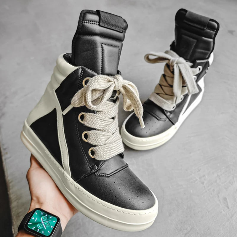 Men's High-Top Leather Sneakers - Casual Sports Ankle Boots