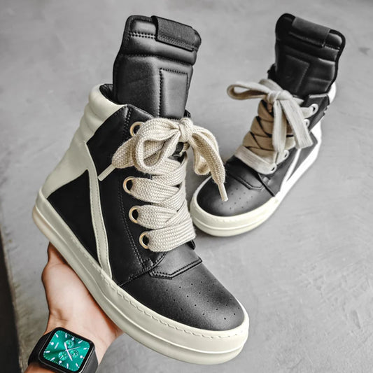 Men's High-Top Leather Sneakers - Casual Sports Ankle Boots