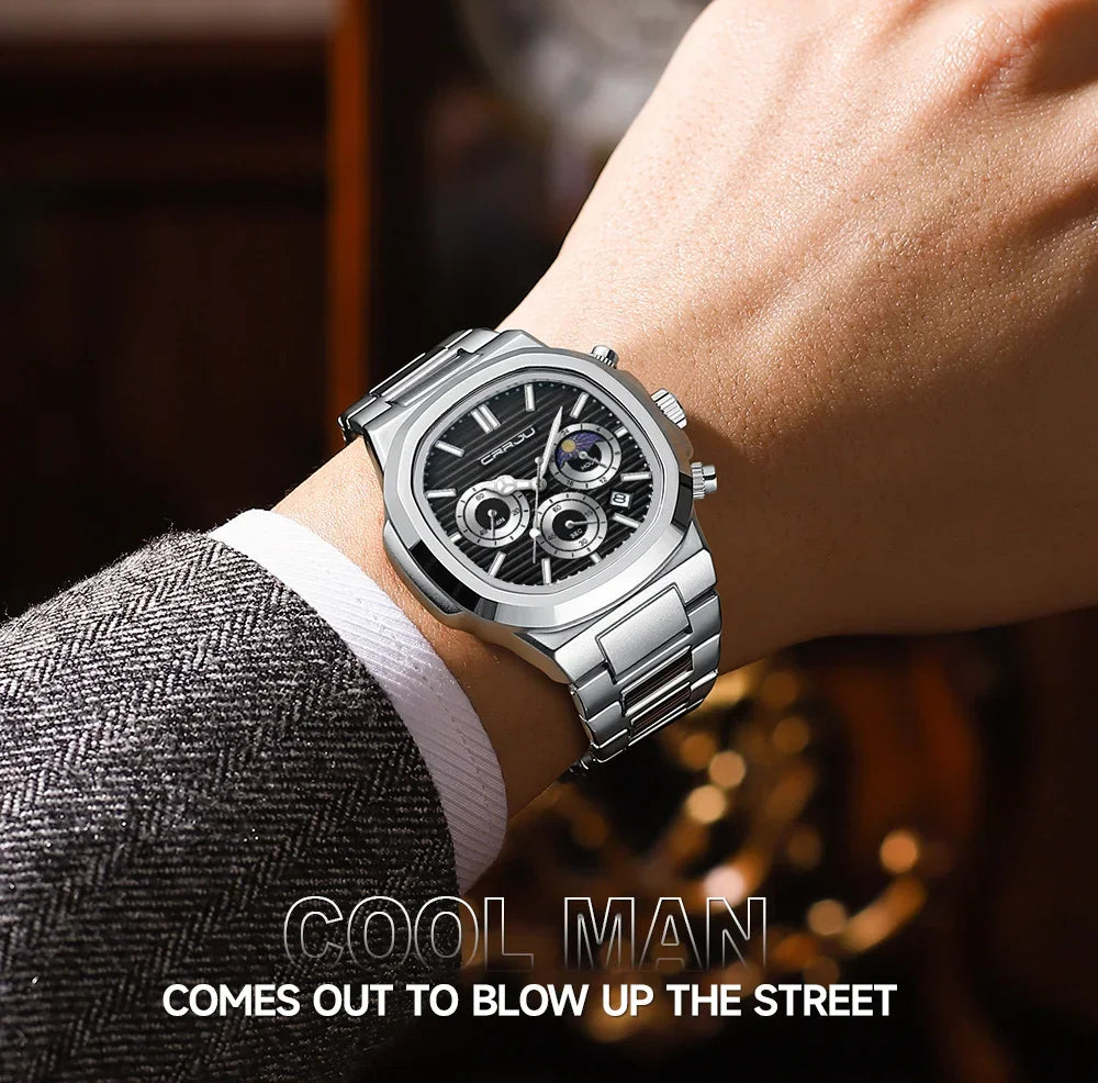 Men's Waterproof Pilot Chronograph Watch - Luminous Stainless Steel Timepiece
