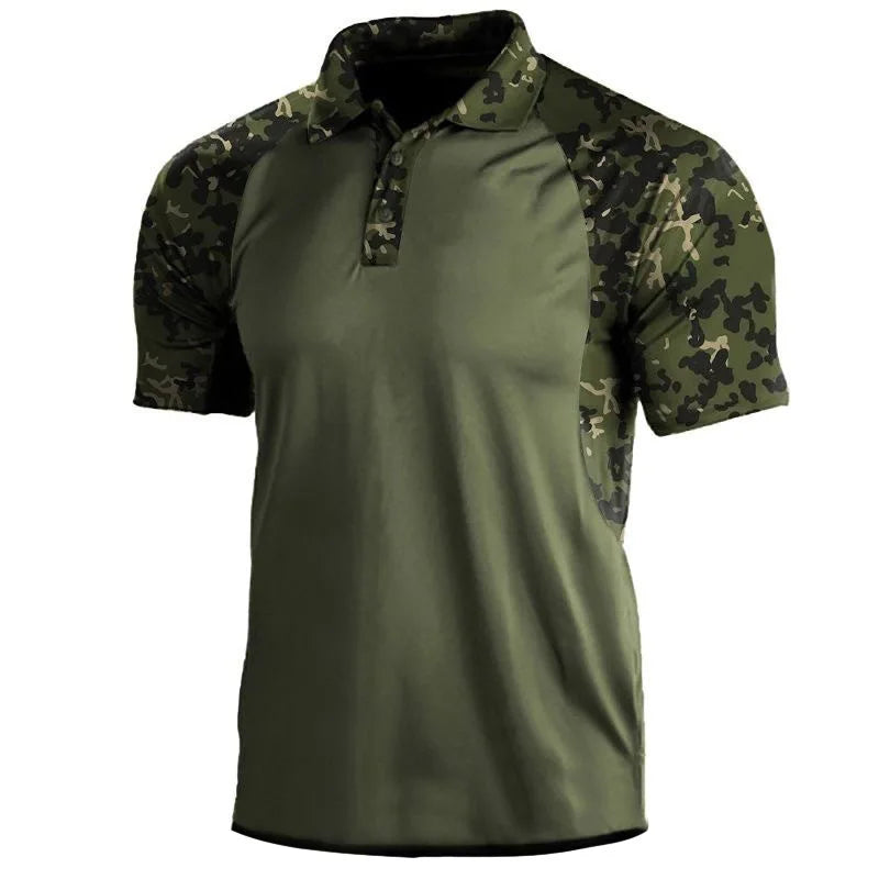 Men's Camouflage Patchwork Polo Shirt - Breathable Sports Top