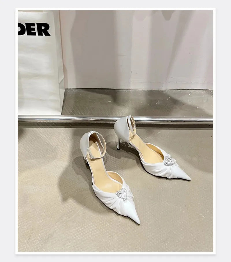 Women's Rhinestone Bowknot Satin Pointed Heel Sandals - Bridesmaid Party Shoes