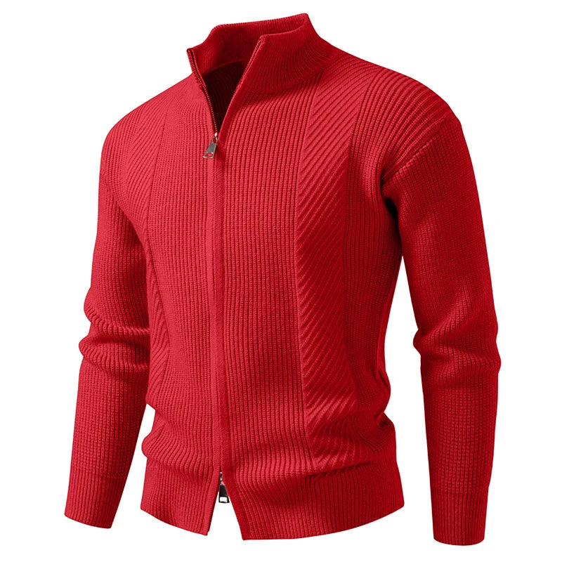 Stand Collar Zip Knit Sweatercoat - Smart Casual Cardigan Jacket