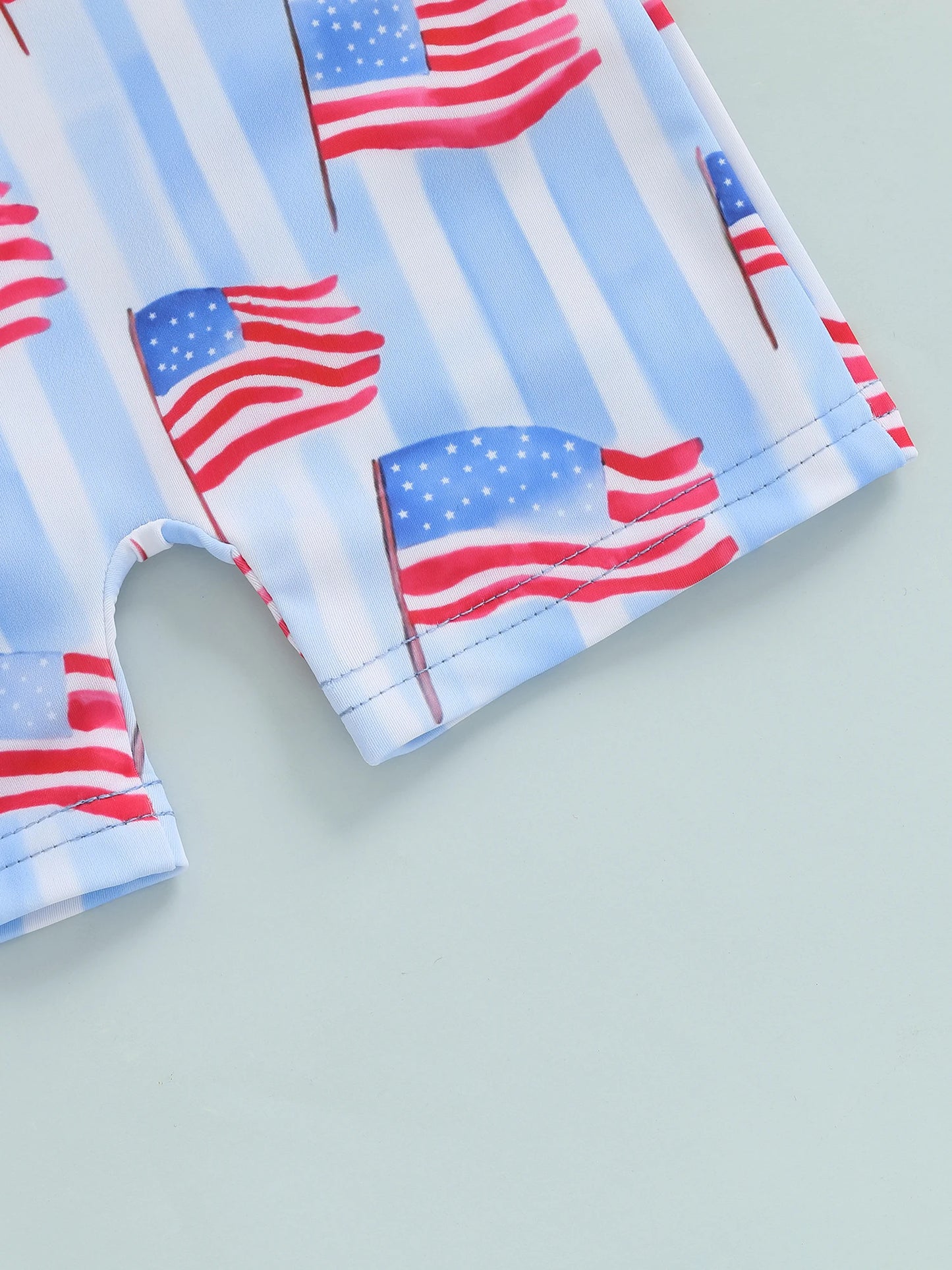 0-5Y Kids Boys Rash Guard Swimsuits Flag Print Long Sleeve Zip Up Bathing Suit with Neck Flap Sun Cap