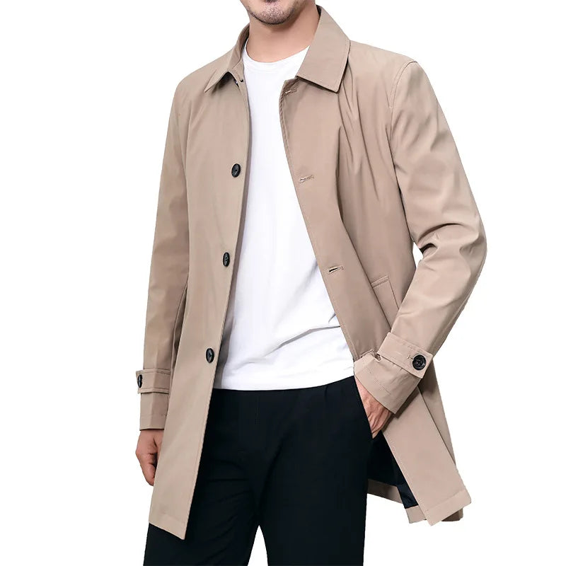 Men's Windbreaker Turn Down Collar Jacket Trench Coat