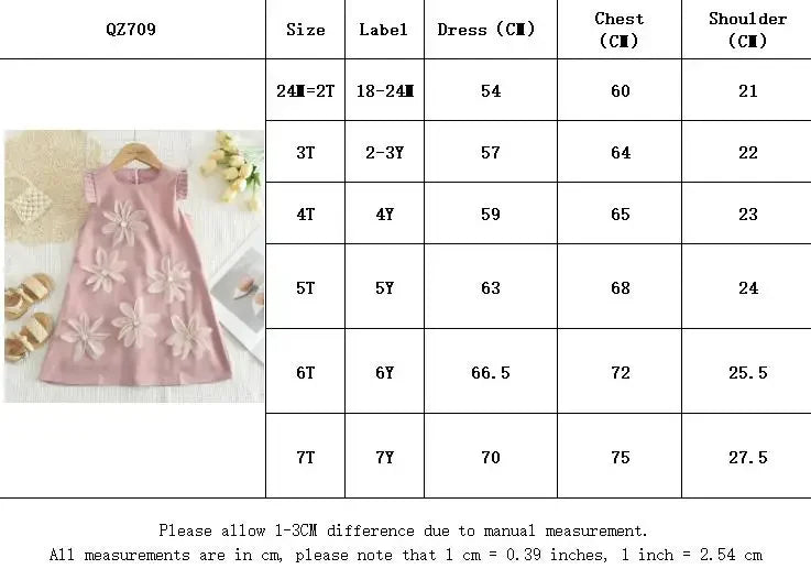 Girl's 3D Flower Princess Dress 2-12 Years