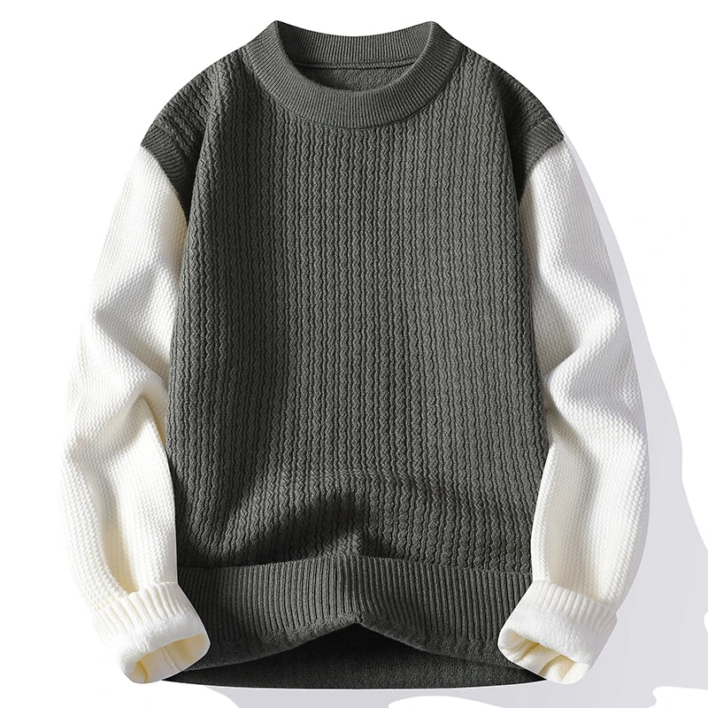 O-Neck Patchwork Long Sleeve Knit Pullover