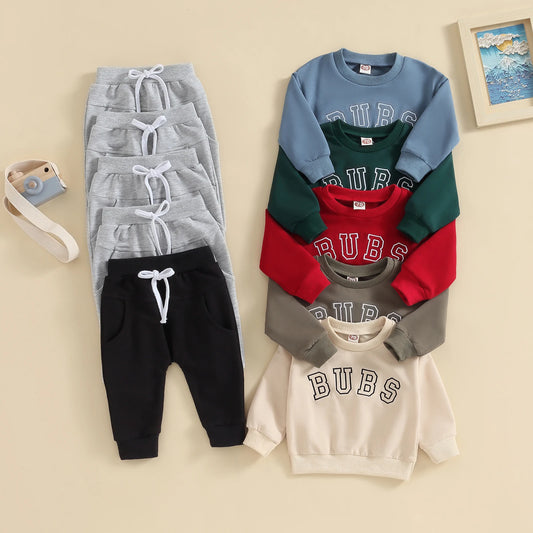 0-3Y Baby Boys 2pcs Long Sleeve Letter Print Pullover Sweatshirt and Trousers Set