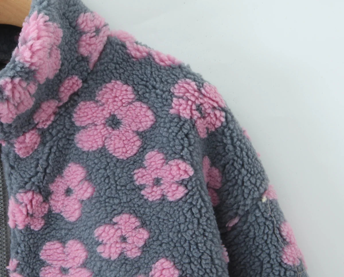 Lambswool Floral Sweatshirt - High Neck Long Sleeve Warm Pullover