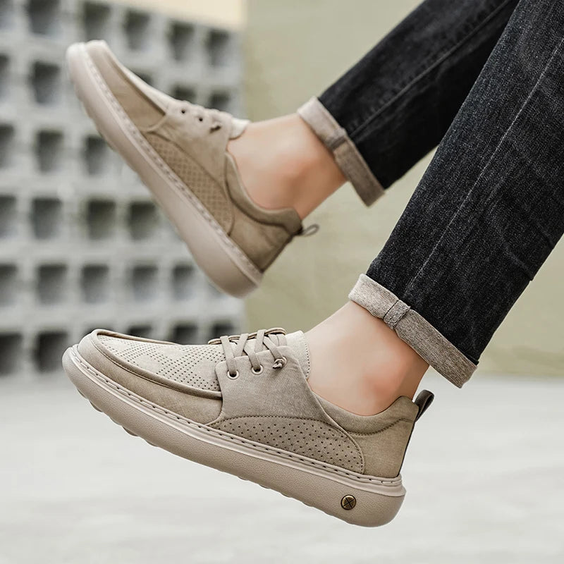 Men's Casual Platform Sneakers - Breathable Lace-Up Tennis Shoes