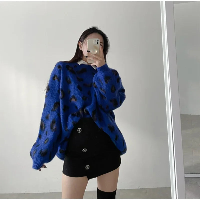 Women's Leopard Print Pullover Loose Oversized Sweater