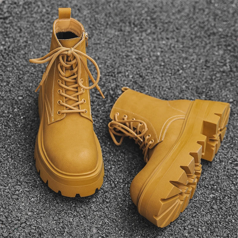 Men’s Platform Lace Up Plush Chunky High Top Ankle Boots