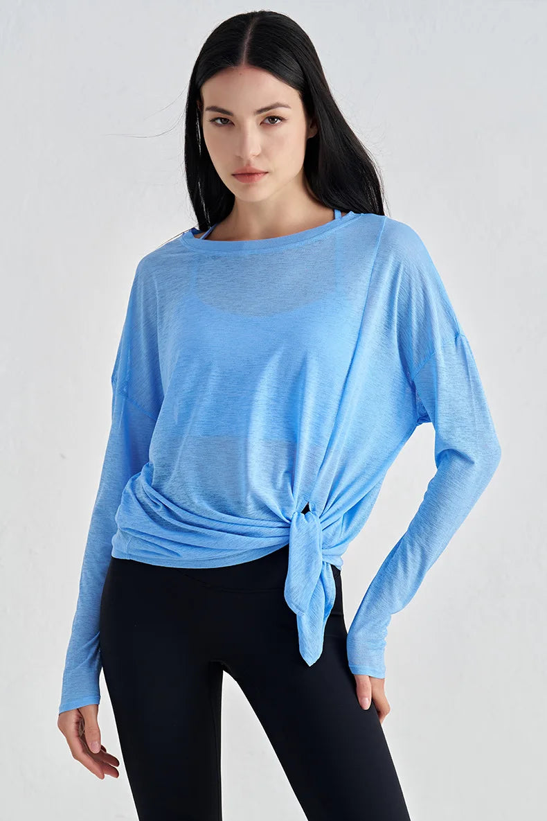 Mesh Long Sleeve Sports Top - Quick Dry Breathable Running Shirt for Yoga & Fitness