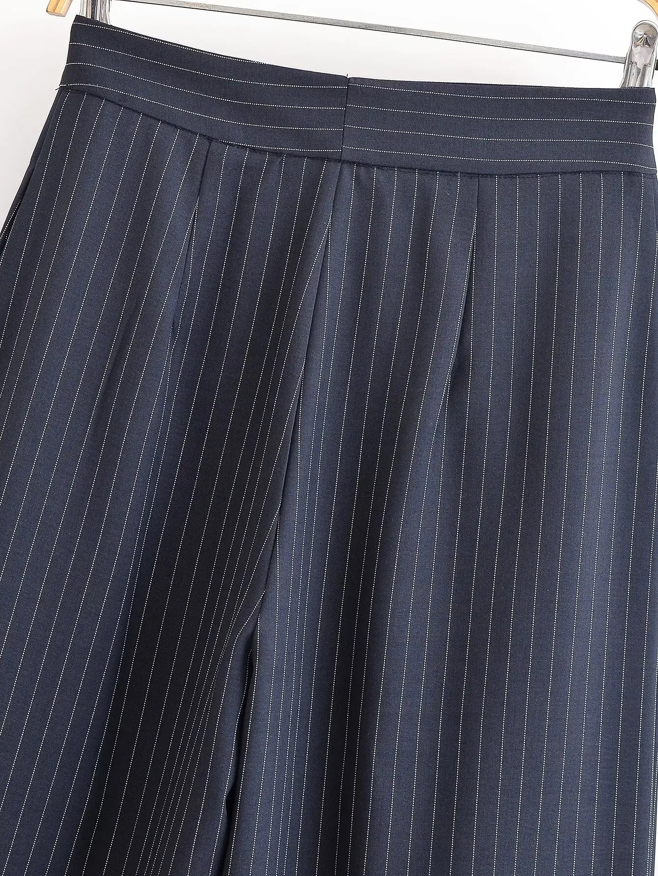 Vintage Striped Pleated Wide Leg Pants - High Waist Office Casual Trousers