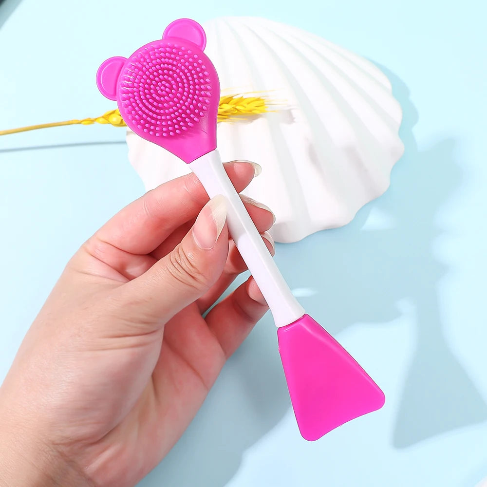Double Head Facial Mask Brush Silicone Applicator Spoon Spatula Stirring Stick, Skin Face Cleansing Care Home Makeup Tool