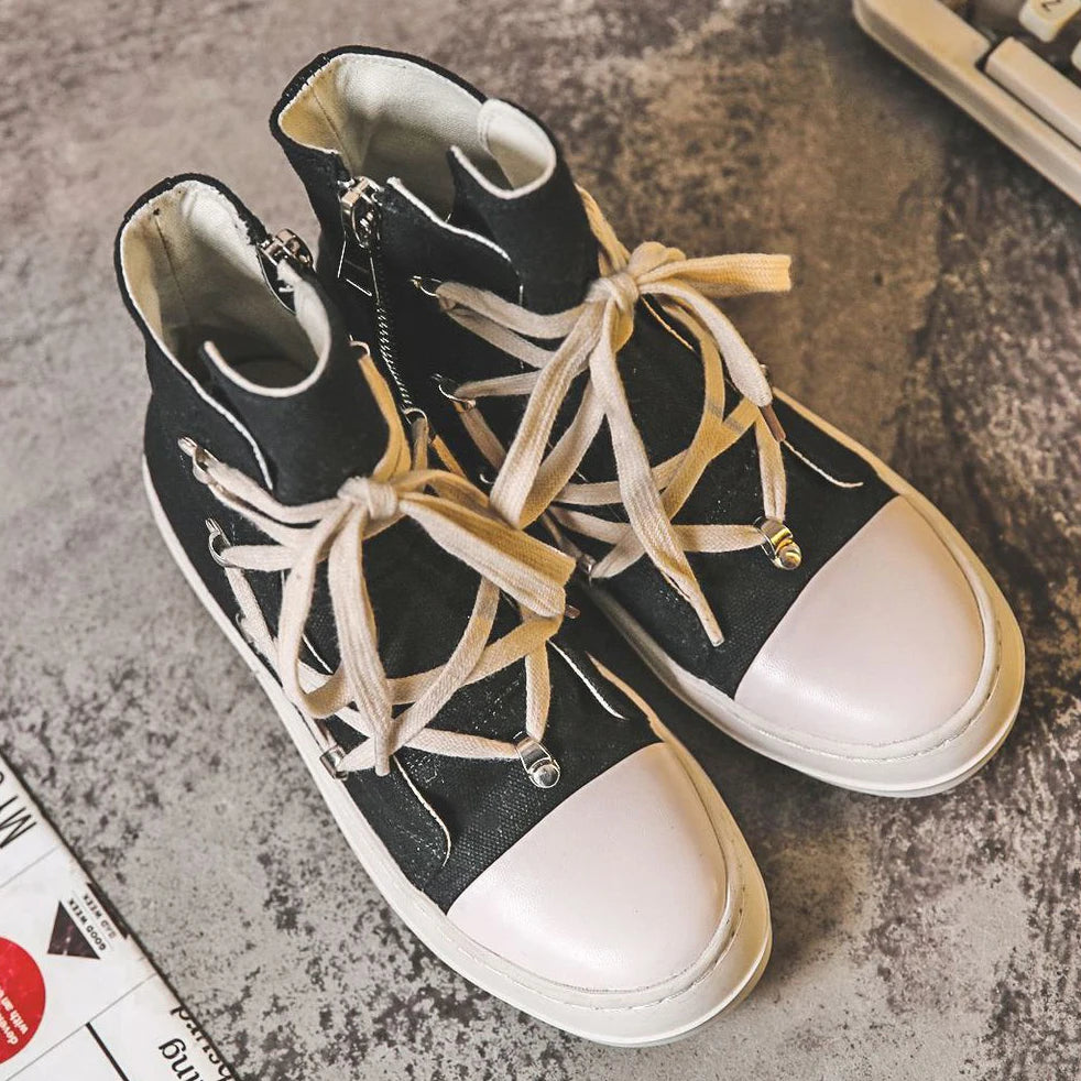 Unisex Mid-Calf Boots - High Top Lace-Up Canvas Sneaker Boots
