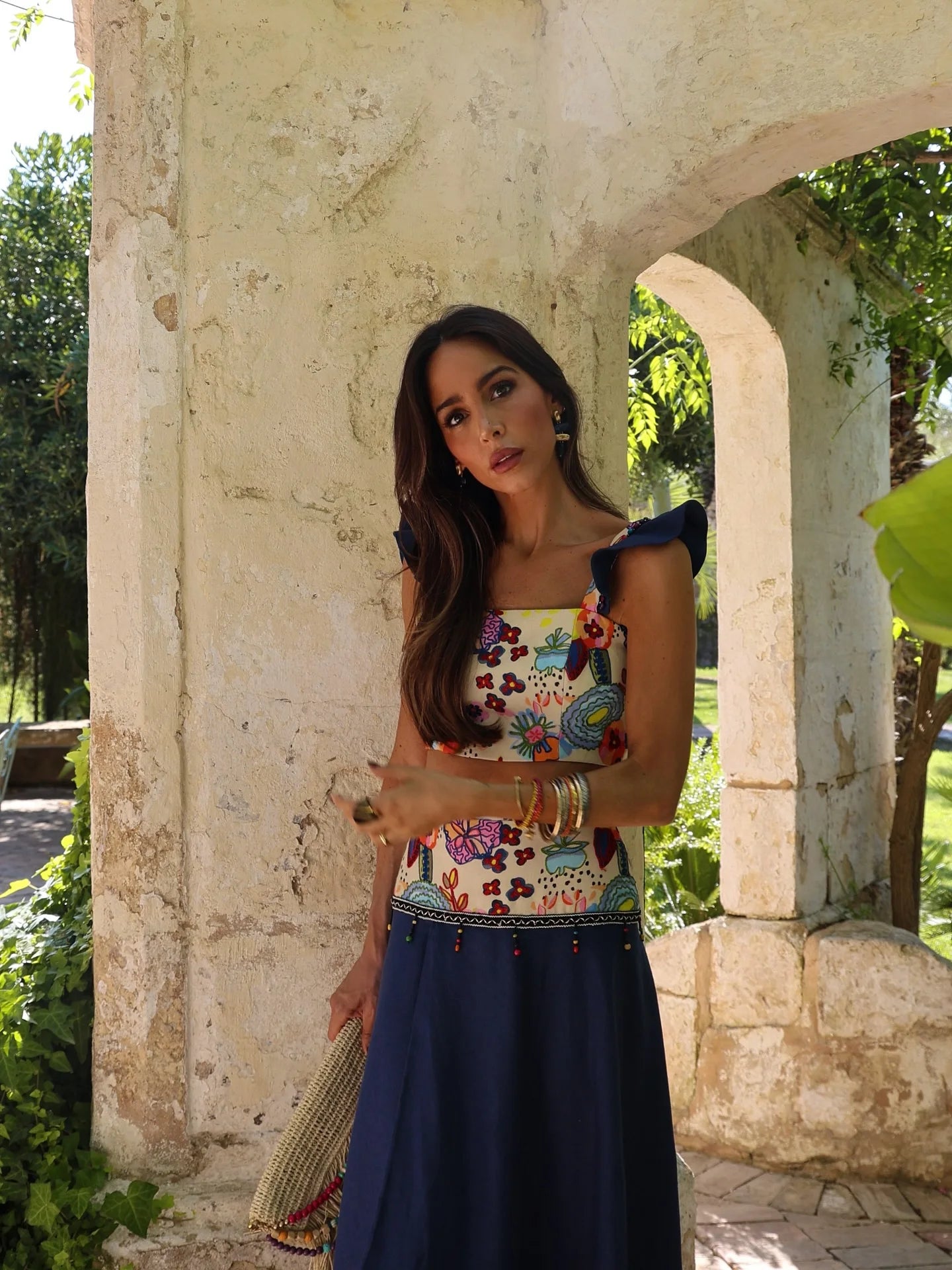 Women's 3-Piece Ruffle Bikini Set - Print Swimwear with Slit Skirt