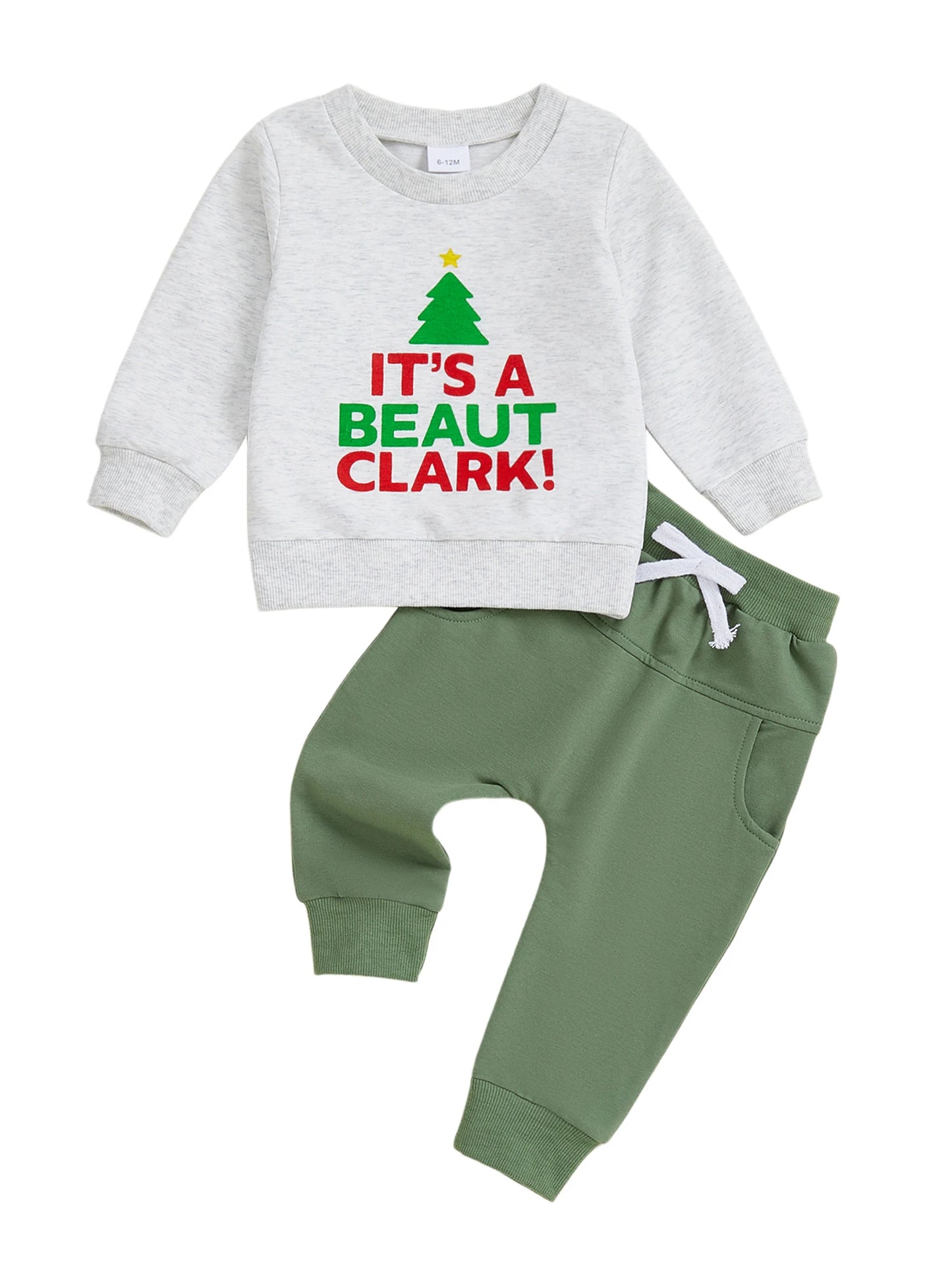 Infant Baby Boys Fall Winter Christmas Clothes Set - Long Sleeve Xmas Tree Letter Print Top & Pants
