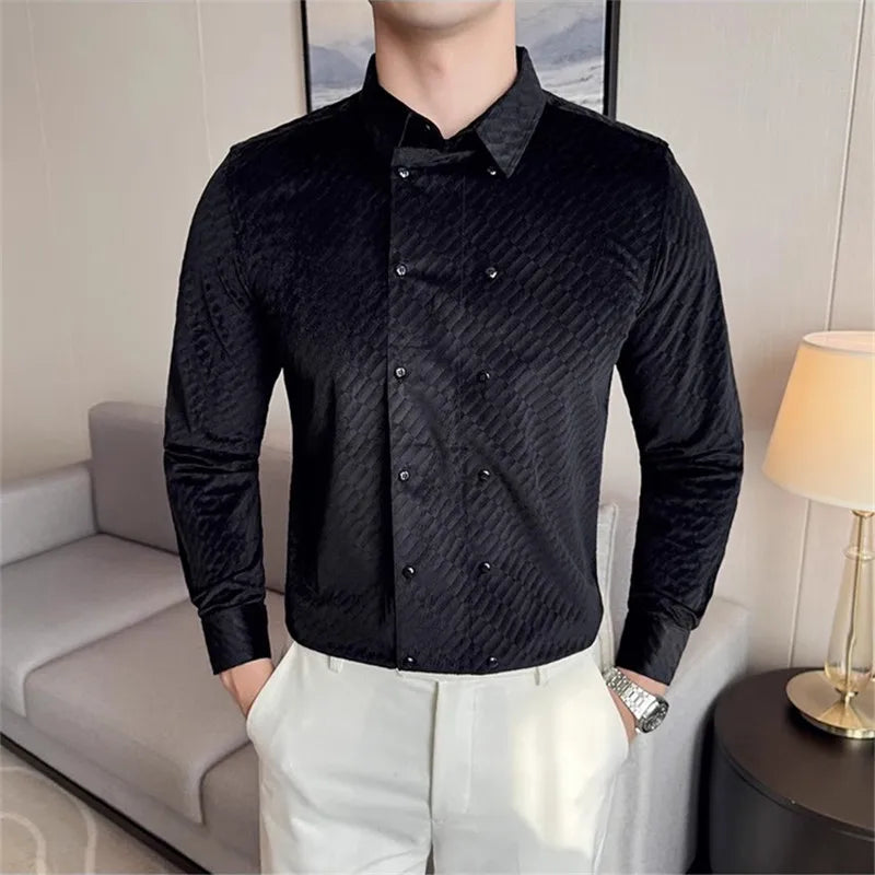 Men's Long Sleeve Turn Down Collar Double Breasted Shirt