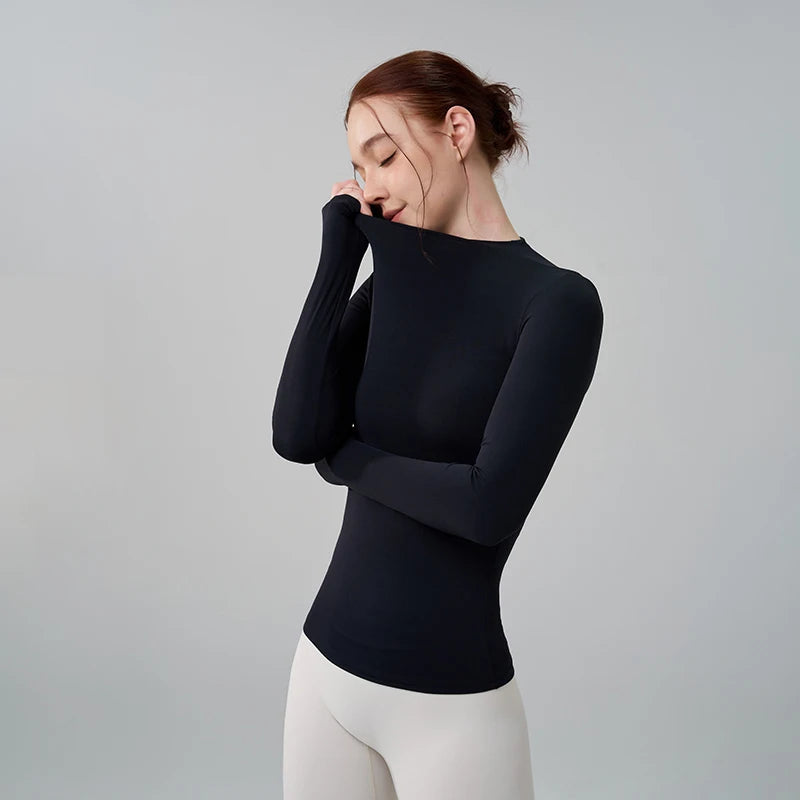 Half-High Collar Slim Fit Yoga Top - Long Sleeve Pilates Fitness T-Shirt