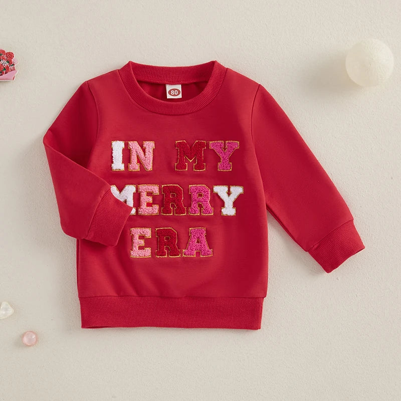 0-3Y Baby Girl Christmas Sweatshirt - Tie-Dye Print Letter Embroidery Long Sleeve Pullovers Top