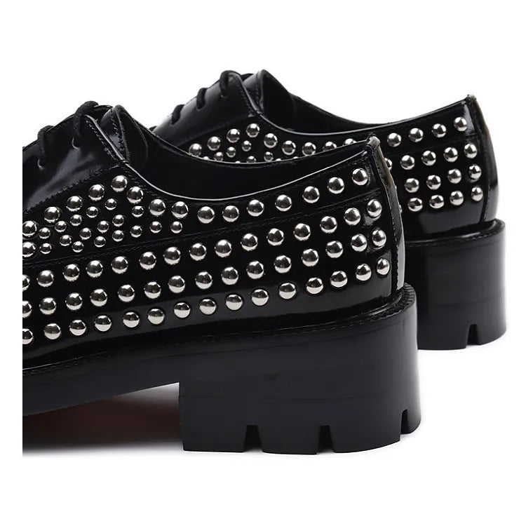 Men's Genuine Leather Lace up Metal Rivet Handmade Shoes