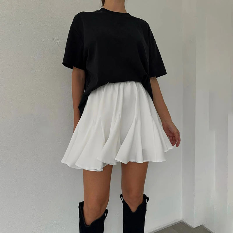 Women's Ruffled Irregular Hem Splice Mini Folds Chiffon A-Line Skirt