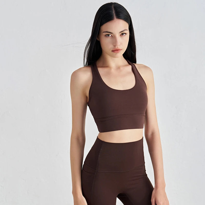 Backless Yoga Crop Top Bra - U Neck Sports Bra with Removable Padding