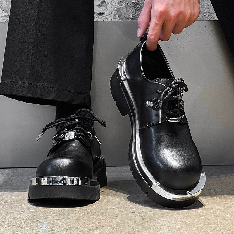 Men's Platform Derby Shoes - Genuine Leather Thick Sole